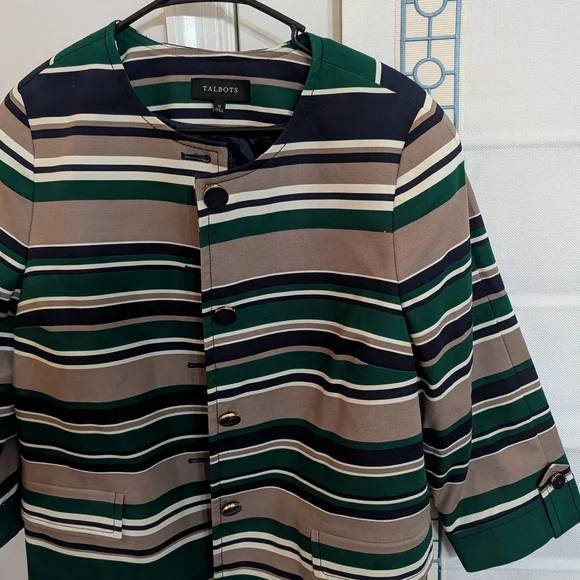 Talbots Green, Tan & Black Striped Blazer - Picture 3 of 6